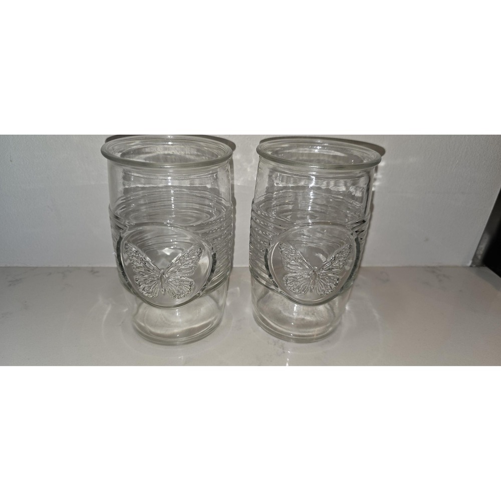 Vintage Embossed Butterfly Glass Tumblers – Set of 2 Textured Drinking Glasses